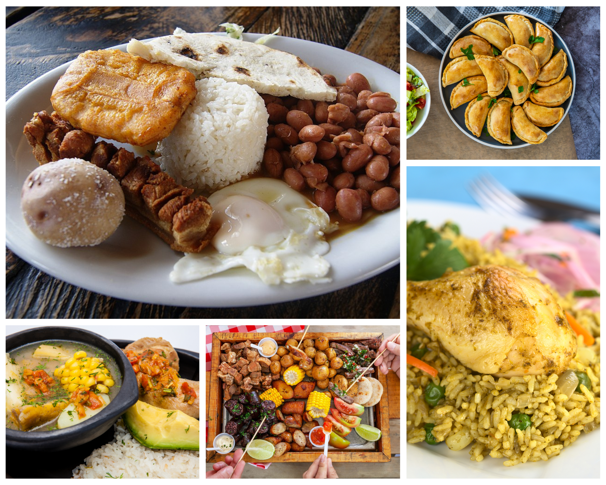 Bandeja Paisa Empanadas Sancocho Fritanga Arroz con pollo traditional food colombia