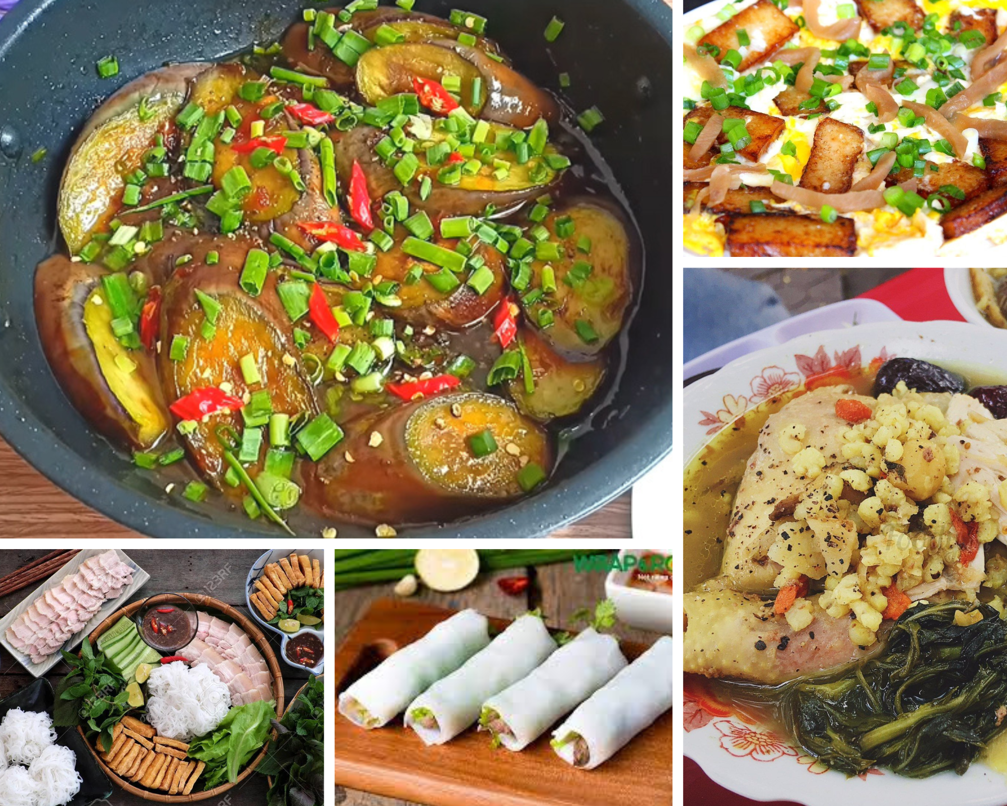 Ca tim kho Bot chien Bun dau mam tom Banh uot thit nuong traditional vietnamese food