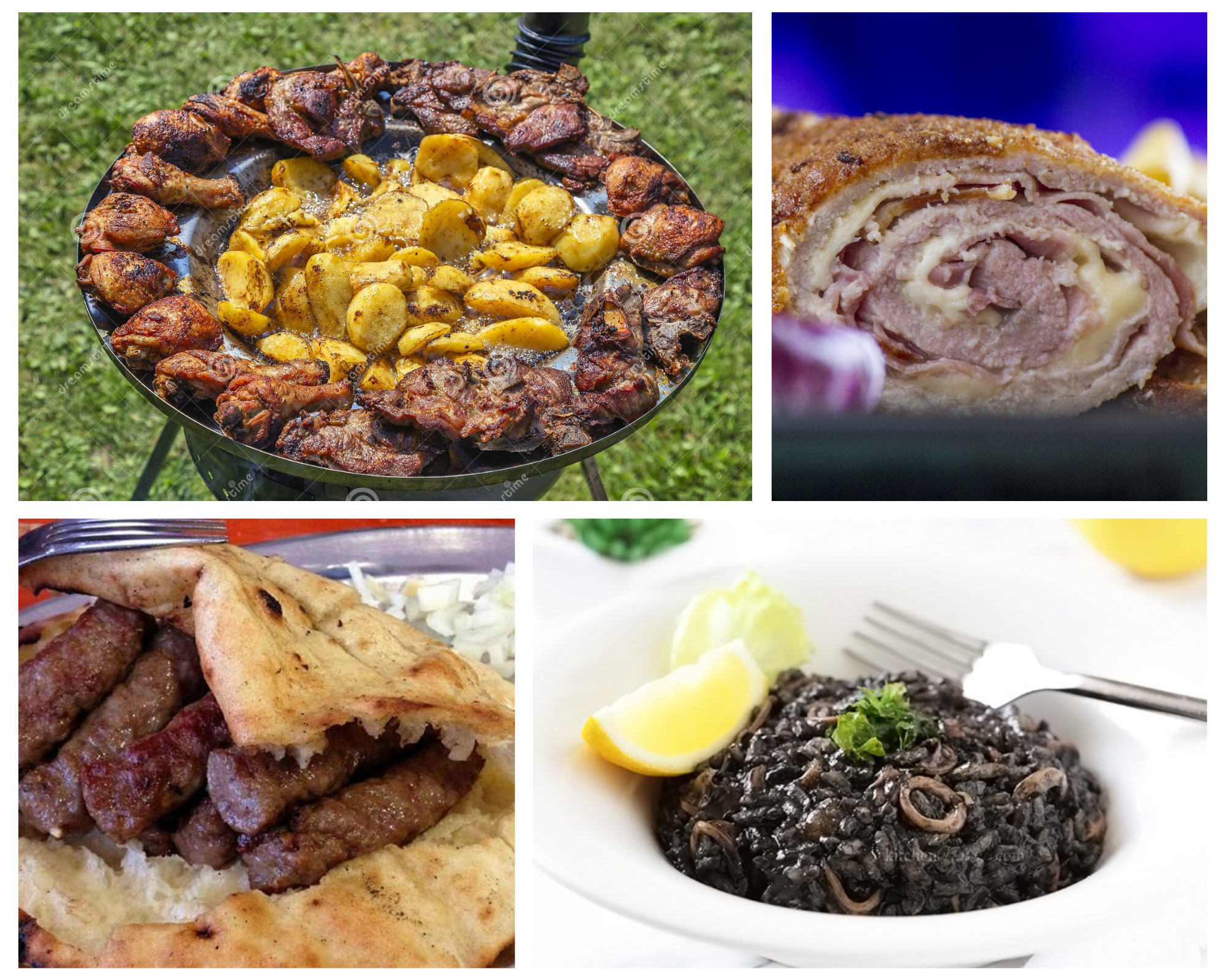 Kotlovina, Zagrebacki odrezak, Cevapi, Black risotto traditional food Croatia