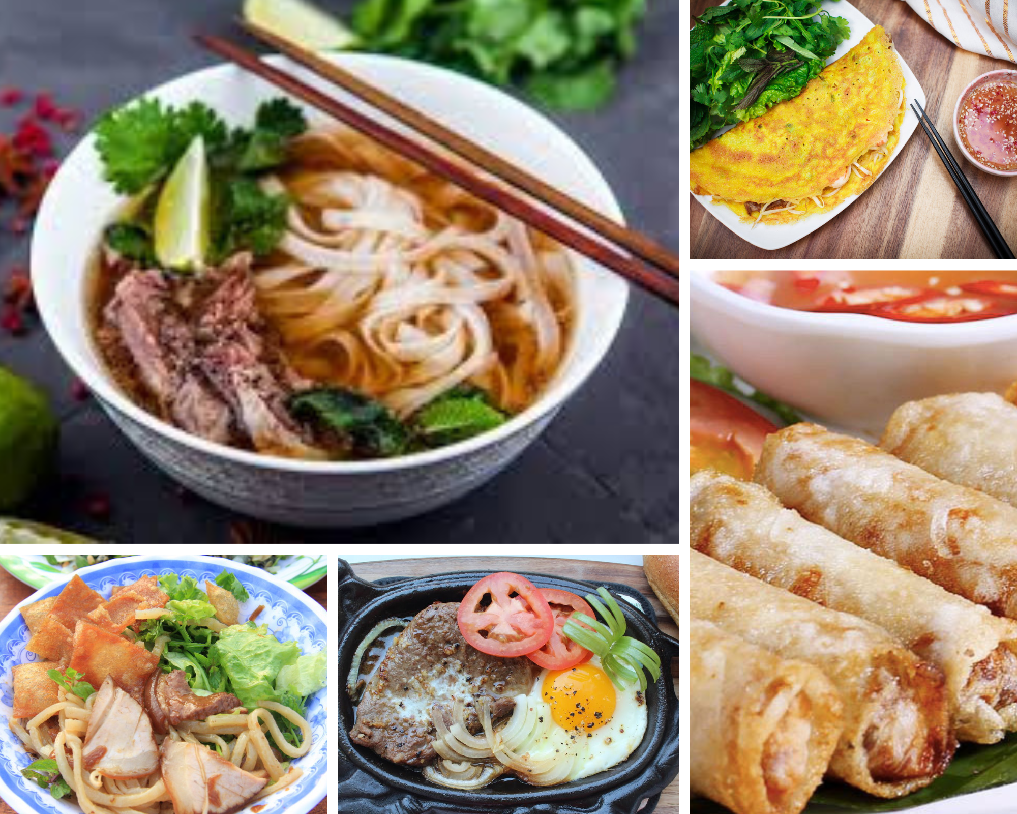 Pho banh xeo Cao lau Nem ran Bo bit tet traditional vietnamese food