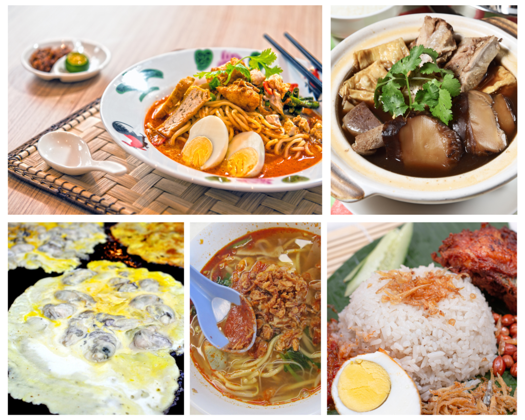 Singapore food Hae mee, Bak kut teh, Oyster Omelette, Hokkien Mee, Nasi Lemak